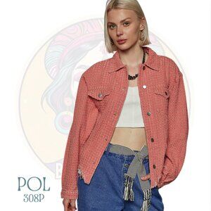 308P POL Dusty Pink Washed Laser Textured Distressed Twill Jacket